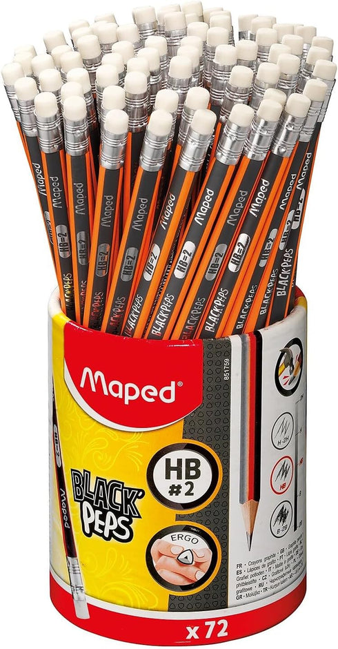 Maped Black'Peps #2 Graphite Pencil School Pack, Triangular Shape, Pack of 72 (851759ZV)...