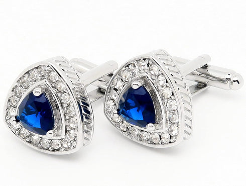 Silver Tone Triangle Gem Stone Cufflinks for Men Wedding Dress Men Crystal Cuff Links for Shirt Party Birthday Anniversary Dress...