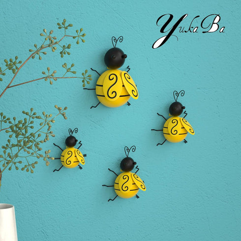 Decorative Metal Bumble Bee Bugs Garden Accents Lawn Ornaments Sculpture Outdoor Set of 4...