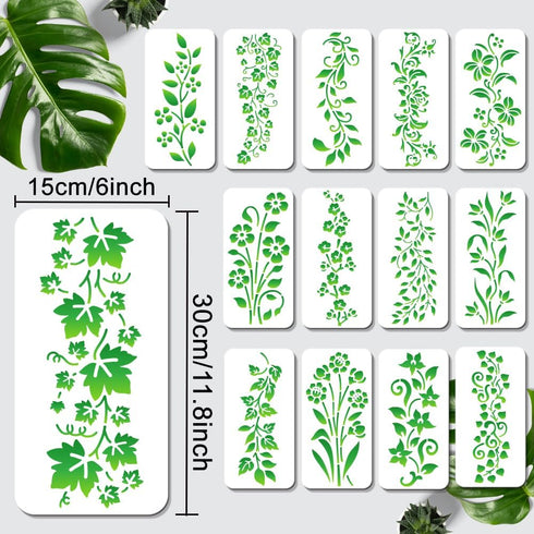 14PCS Leaves Stencils for Crafts Flowers Reusable Stencils for Painting Vines Stencils for DIY Crafts Texture Reusable Drawing Templates Stencils ...