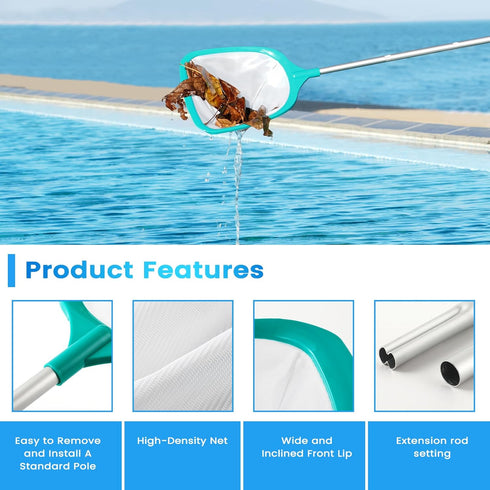 Pool Skimmer - Pool Skimmer Net with 8 Aluminum Pole Sections 80'', Skimmer Net with Fine Mesh Net for Cleaning Leaf of Swimming Pools...