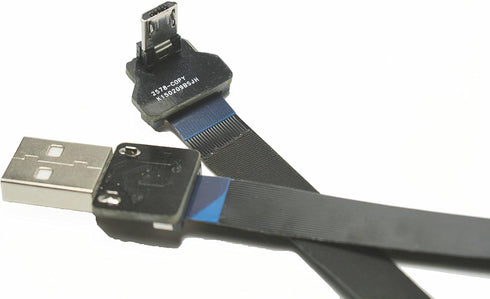Black FPV Flat Slim Thin Ribbon FPC Cable Micro USB 90 Degree Angle to Standard USB A for sync and Charging (100CM)...