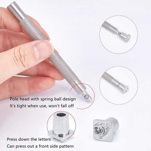 PH PandaHall 12pcs 10mm Zinc Alloy Leathercraft Metal Flower Pattern Stamps Punch Set Tool with 1pc Handle for Leather Craft Belt Bag Craft DIY Je...