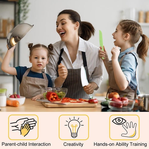 5 Pcs Kids Knives, Kids Safe Cooking Knife, Plastic Kids Kitchen Knife Set with Crinkle Cutter, Serrated Edges Toddler Knife Kids Knives for Real ...