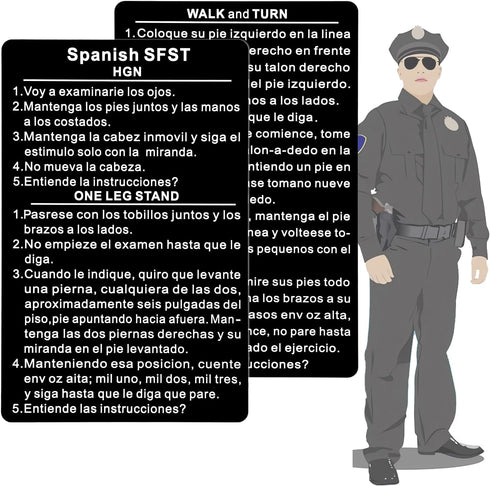 3 PCS Spanish SFST/HGN Card - Standardized Field Sobriety Test Instruction Card Metal Card, Law Enforcement, Cops, Police, Sheriff, Thin Blue Line...