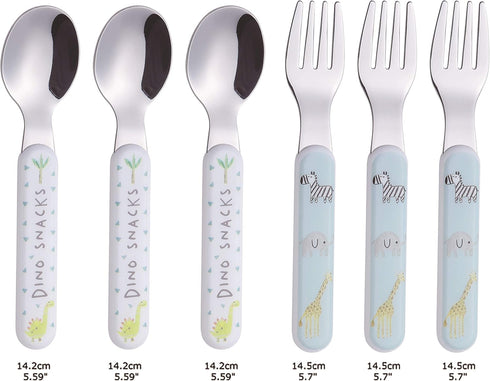 ANNOVA Kids Silverware 6 Pieces Stainless Steel Children's Flatware Set 3 x Forks, 3 x Dinner Spoons Plastic Handle, Toddler Utensils Without Kniv...