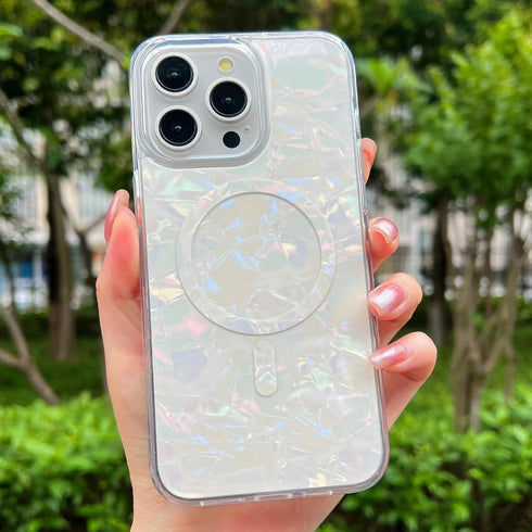 for iPhone 15 Pro Case Compatible with MagSafe,Cute Magnetic Hard Back Shockproof Women Phone Case for iPhone 15 Pro 6.1"- White Pearl Tort...