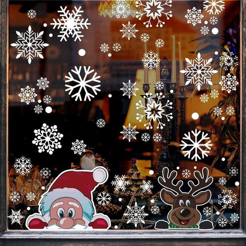 300 PCS 8 Sheet Christmas Snowflake Window Cling Stickers for Glass, Xmas Decals Decorations Holiday Snowflake Santa Claus Reindeer Decals for Par...