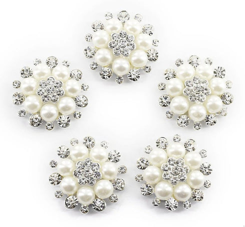 10 Pieces Pearl Rhinestone Buttons, Faux Pearl Snowflake Rhinestones Buttons, Flat Back Flower Rhinestone Buttons Pearl Sew on Clothing Buttons fo...