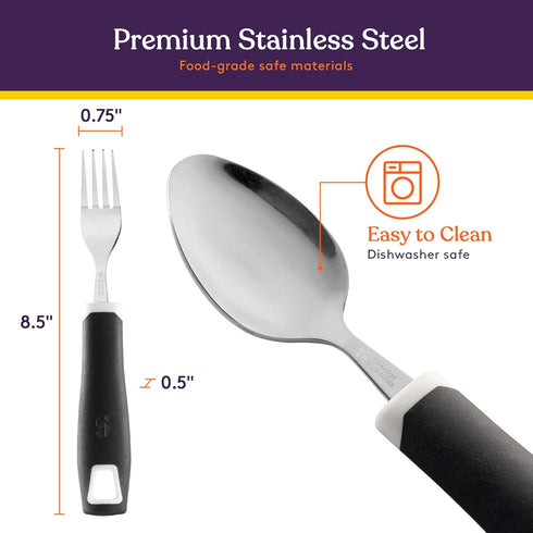 Special Supplies Adaptive Utensils 5-Piece Set Non-Weighted, Non-Slip Handles for Hand Tremors, Arthritis, Parkinson’s or Elderly Use - Stainless ...