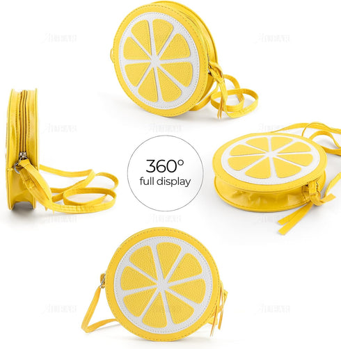 AUEAR, Lemon Lime Fruit Shaped Round Cute Fashion Personality Cross Body Bag Purse for Women Female, Yellow...