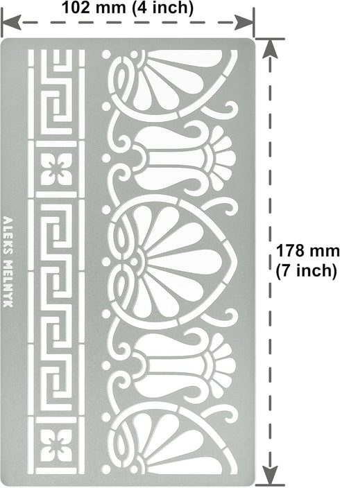 Aleks Melnyk No.328 Metal Stencil, Ancient Greek Fret and Roman Ornament, Meander, Palmette Motif, Border, Patterns, Small Stencil, 1 PC, Template...