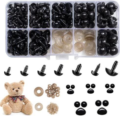 270PCS Safety Eyes and Noses, Black Plastic Eyes and Teddy Bear Nose with Washers for Doll Making for Crafts...