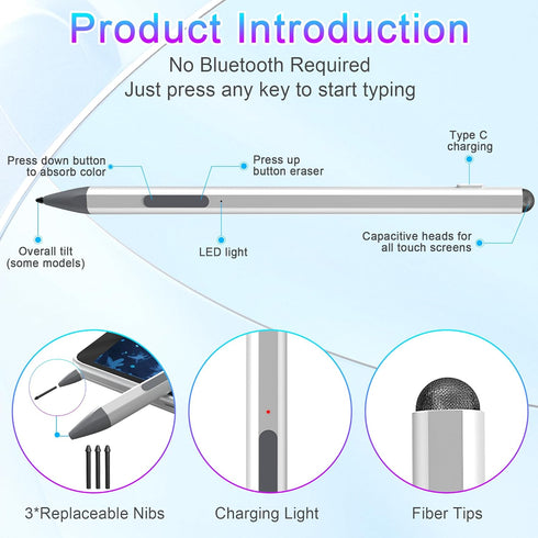 Stylus Pen for Microsoft Surface with 30mins Fast Charging, Surface Pro Pen for Surface Pro 11/10/9/8/7/6/5/4/3/X, Surface Go 3/2/1, Surface Book/...