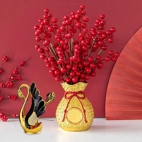 Swan Base Holder with 6pcs Coffee Dessert Dinner Spoon Set, Metal Coffee Spoon Organizer Teaspoon Fruit Dessert Flatware Sugar Ice Cream Spoons (G...