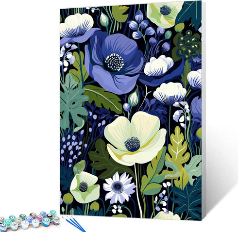 Abstract Blooming Flowers Paint by Numbers Kits 16x20 inch Canvas DIY Oil Painting for Kids, Students, Adults Beginner with Brushes Acrylic Pigmen...