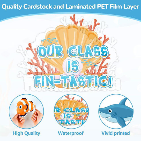 gisgfim Under The Sea Bulletin Board Decoration Set Classroom Sea Animals Cutouts Borders for School Decor Ocean Theme Summer Welcome Bulletin Boa...