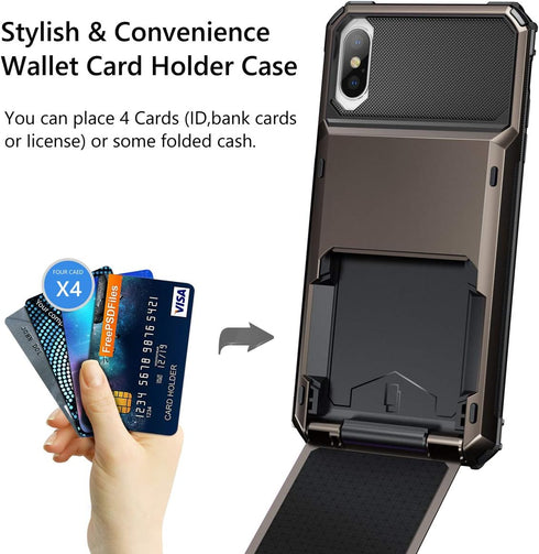 Vofolen Case for iPhone Xs Case iPhone X Wallet ID Slot Credit Card Holder Scratch Resistant Dual Layer Protective Bumper Rugged TPU Rubber Armor ...