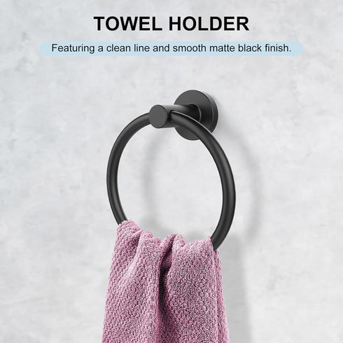 SetSail Bathroom Hardware Set, Matte Black 304 Stainless Steel Bathroom Accessories Set Includes Towel Holder and Toilet Paper Holder, Drill Hole...
