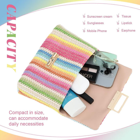 Striped Straw Clutch Purse for Women Colorful Woven Shoulder Bag Summer Crossbody Purses...