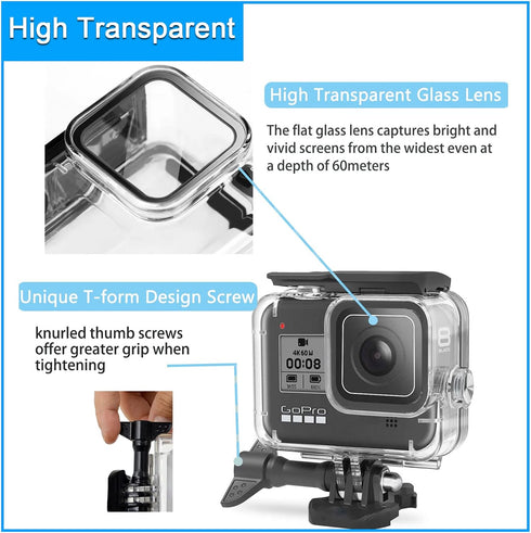 for Gopro Hero 8 Black Accessories Waterproof Protection Housing Case Diving 60M Protective for Gopro Hero 8 Sports Camera, IP68...