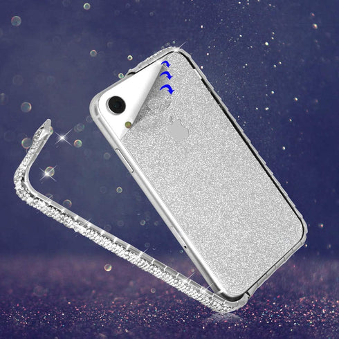 Fusicase for iPhone XR Diamond Case Glitter Sticker Bling Rhinestone Crystal Metal Bumper Frame Case Cute Luxury for Women Girls Shiny Sparkle Ele...