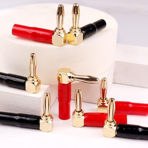 8 pcs 4mm Right Angle Speaker Plugs,L-Shaped Banana Plugs Bend Plug 90 Degree Speaker Connector for Speaker Wire (Red and Black)...