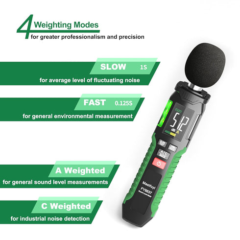 Decibel Meter, Sound Level Meter 30-130 dB with A/C Weighted, Digital Audio Noise Measure Device, Portable SPL Meter with LCD Color Display, Data ...
