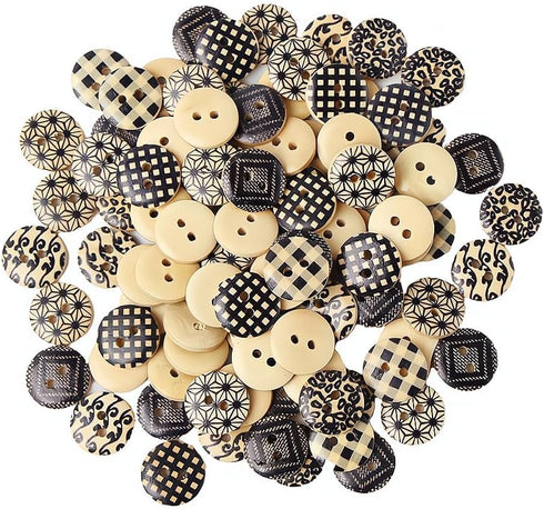 200Pcs Black & White Plaid Wooden Buttons Versatile 1.5 cm Sew-On Accessories for DIY Fashion & Crafts...