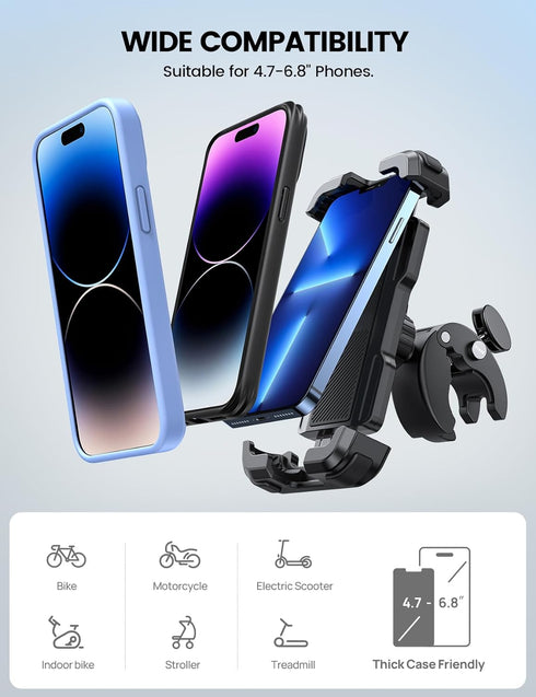 Lamicall Motorcycle Phone Mount, Bike Phone Holder - Upgrade Quick Install Handlebar Clip for Bicycle Scooter, Cell Phone Clamp for iPhone 15 Pro ...