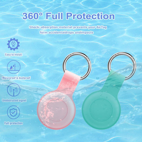 Waterproof AirTag Holder 2 Pack, Soft Silicone Airtag Keychain Waterproof Compatible with Apple Air Tag, Anti-Scratch Protective AirTag Case Holde...