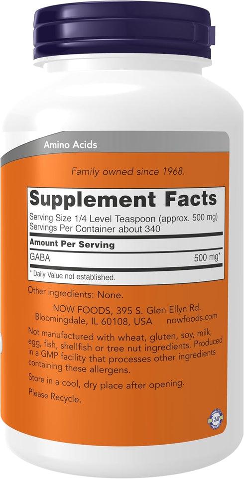 NOW Supplements, GABA (Gamma-Aminobutyric Acid) Powder, Neurotransmitter Support*, 6-Ounce...