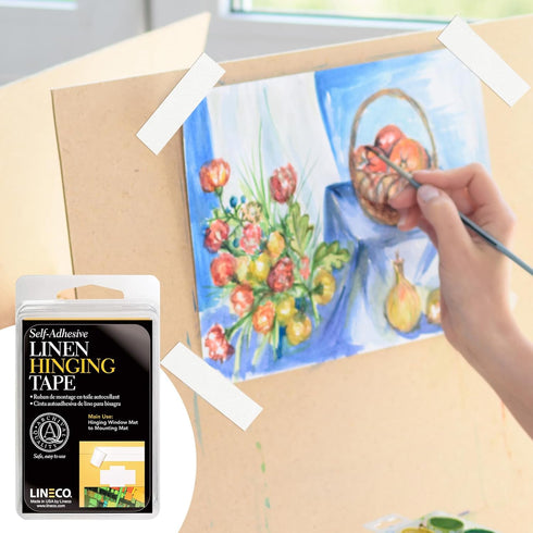 Lineco Self-Stick Linen Hinging Tape, Attaching Mats to Backboard, Hinge Heavy Artwork, Non-Yellowing, Strong, Neutral pH Acrylic Adhesive. Acid-F...