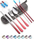Travel Utensils Set with Case Reusable Portable Cutlery Set Stainless Steel 8pcs Including Dinner Knife Fork Spoon Chopsticks straws (Gradient Red...