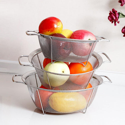 Stainless Steel Mesh Colander Strainer Basket, 2.5 Quart Fine Mesh Net Colander with Heavy Duty Handles & Wide Rim & Resting Feet for Strain, Drai...