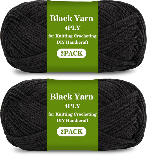 Black Cotton Yarn - Black Yarn for Crocheting-Soft Knitting Yarn for Crafts&Crocheting DIY 2 Pack of 100g/3.5oz Soft Cotton Yarn for Handicraft Kn...