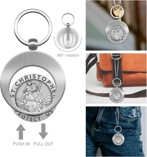 St Christopher Hanging Ornament Car Rearview Mirror Saint Christopher Charms Medal Pendant Bless Driving Safety Gift with Detachable Religious Coi...
