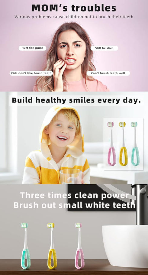 3 Sided Toothbrush Kids, Soft Bristles Toddler Toothbrush, Autism Toothbrush, 360° Oral Teeth Cleaning, Ages 2+...