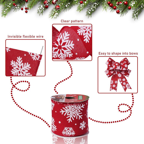 Christmas Ribbon Wired 2.5 Inch,6 Roll 30Yards Christmas Wired Ribbon,Incl. Santa/Snowman/Snowflake/Christmas Buffalo Plaid Ribbon for Wreaths Bow...