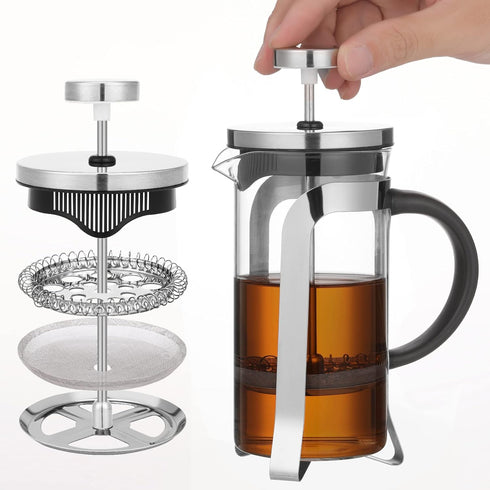 French Press Coffee and Tea Maker Single Serve Coffee Brewers Glass Classic 304 Stainless Steel Coffee Press Heat Resistant Thickened Borosilicate...