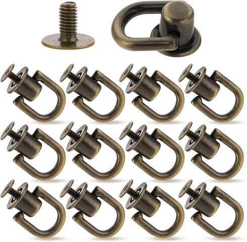 12Pcs Bronze D Ring Screw Ball Post Head Buttons Stud Screw Bronze Ball Studs Rivets with D Ring Metal Ring for Wallet Strap Shoe Accessories Leat...