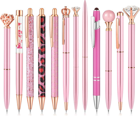 BESARME 12 Pcs Pink Pens Set, Mother's Day Gifts Pink Gifts for Women Crystal Ballpoint Pens Retractable Glitter Fancy Pens for Journaling Offices...