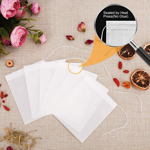 100PCS Tea Filter Bags, Disposable Tea Bags for Loose Leaf Tea, Drawstring Empty Tea Infuser, BetyBedy Tea Steeper, Natural Wood Pulp Paper Materi...