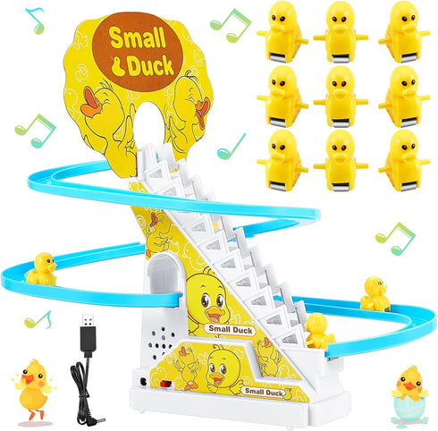 Small Duck Climbing Stairs Duck Roller Electric Track Slide Stairs Coaster Toys for Toddlers Indoor Toy with LED Flashing Lights (Duck)...