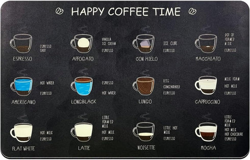 Designer Coffee Pot Mat Dish Drying Mat - 12x19 Trimmable, PU Leather Surface & Rubber Backed, Kitchen Countertop Protector, Super Absorbent, Heat...