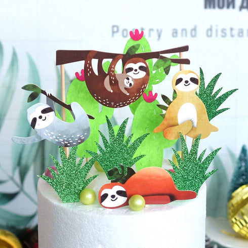 Toyvian Sloth Cake Topper Set Creative Cute Decor Cake Insert Card for Birthday Party Festival - 4pcs...