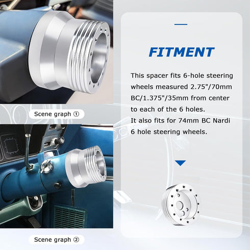 1" Steering Wheel Hub Adapter Conversion Spacer, 6 Hole to 3 Hole Steering Wheel Adapter Grant Adapter Boss Kit(Silver)...