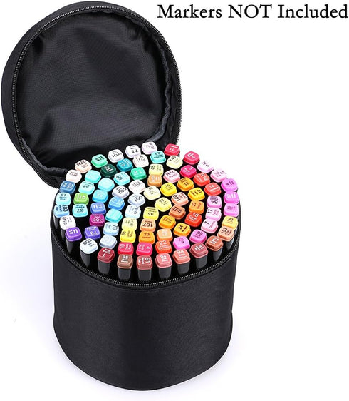 BTSKY Multifunction Marker Case - Zippered Canvas Pen Bag Pencil Organizer Stationary Storage for 80 Markers, Black (NO Compartments Inside)...