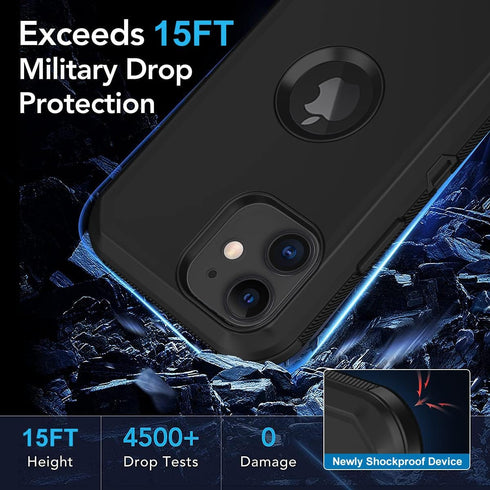 for iPhone 12 Case, iPhone 12 Pro Case, with Built in Screen Protector Heavy Duty Drop Protection Shockproof Dust Proof Protective Phone Cover for...