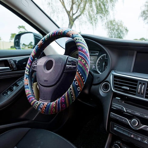 Valleycomfy Boho Steering Wheel Covers for Women Cloth Bohemian Universal 15 inch Baja Blanket Enthic...